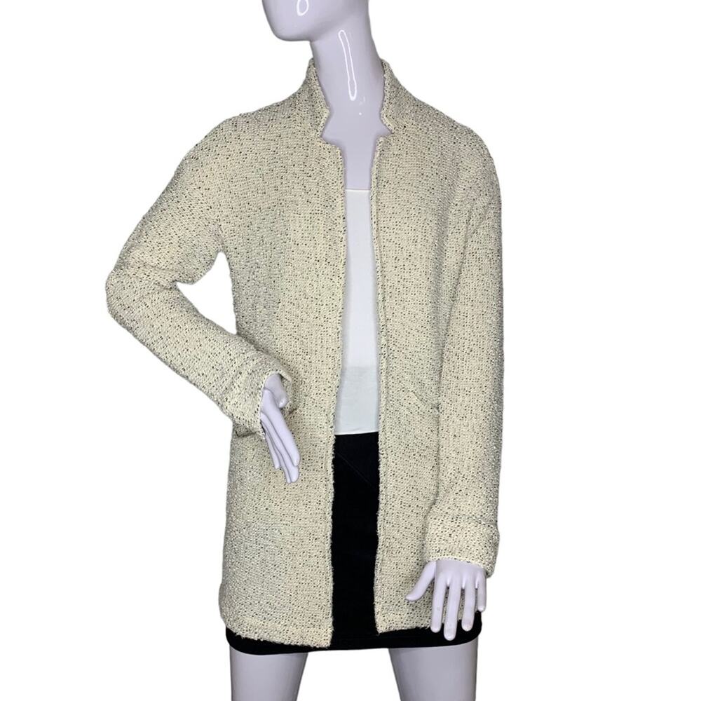 Paper Crane Cardigan Size S Two Front Pockets Cream with Blue Speckles